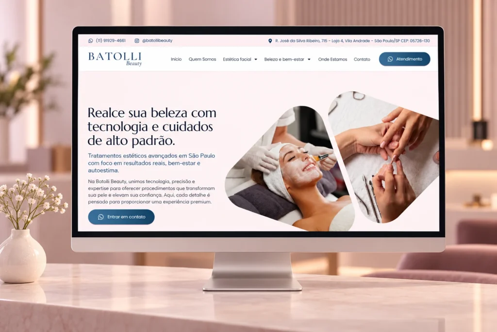 Mockup do site Batolli Beauty em dispositivo e ambiente profissional